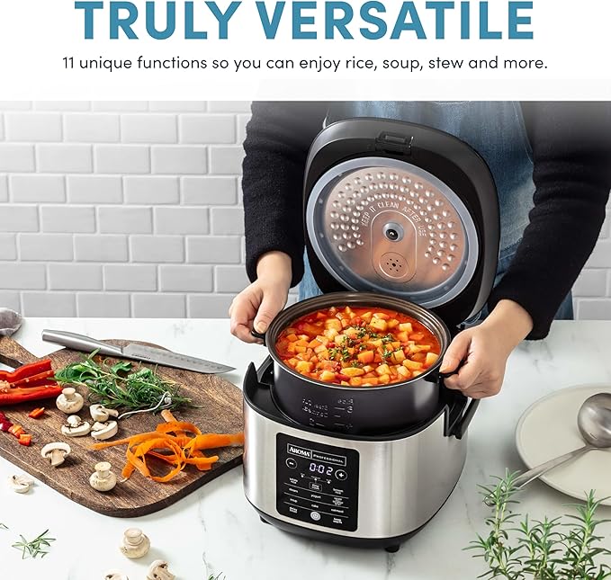 AROMA® 6-Cup (Uncooked)/ 12-Cup (Cooked) Slow Cook Rice Cooker and Brown Rice Cooker with Lift-Out Pot Handles and Silicone Storage Lid PFAS-Free Ceramic Coating