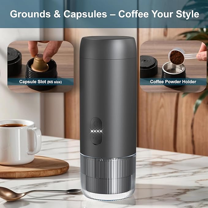 Portable Espresso Maker 20 Bar Travel Coffee Maker with USB Charging Compatible with Ground Coffee &amp Capsules (NS) Waterproof for Camping Hiking RV Car Office
