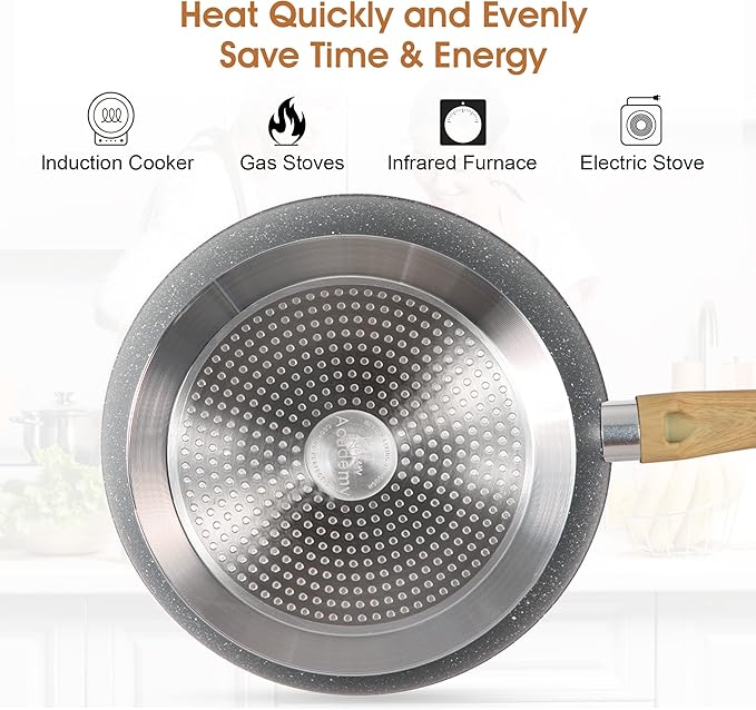 Kitchen Academy Induction Cookware &amp Bakeware Set - 30 Piece Grey Granite Cooking Pans Set Non Toxic Pots and Pans Set Non Stick