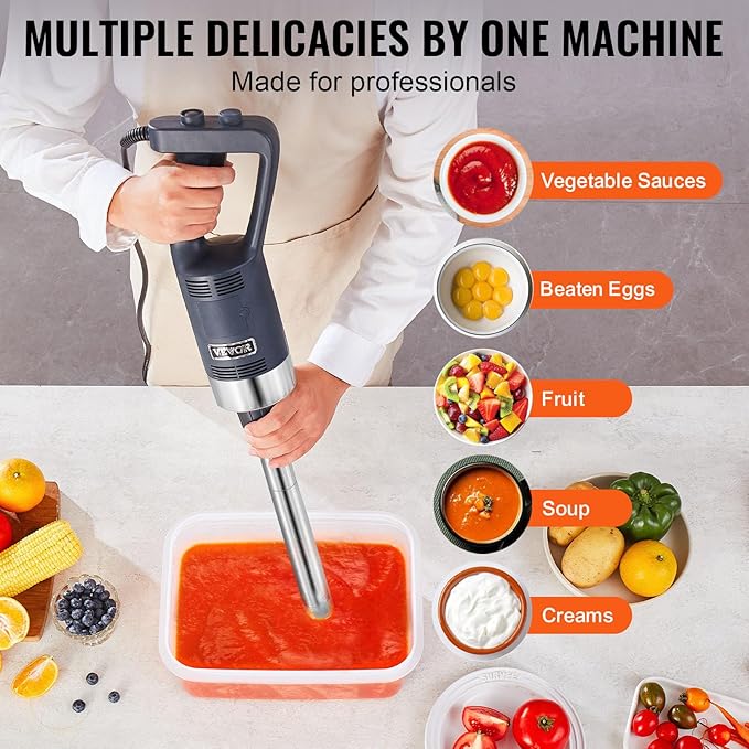 VEVOR Commercial Immersion Blender 500W Heavy Duty Hand Mixer 16 inch Stepless Variable Speed Mixer with Stainless Steel Blade Multi-Purpose Portable Mixer for Soup Sauces Mashed Potatoes Cream