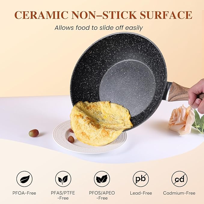 Nonstick Pots and Pans Set 17 Pcs Kitchen Cookware Set with Stay-Cool Handles - Induction Compatible Black Nonstick Coating