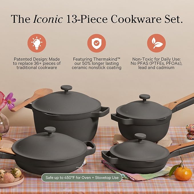Our Place Cookware Set - Complete 13-Piece Set Including Always Pan 2.0 Mini Always Pan Perfect Pot and Mini Perfect Pot | Multifunctional Toxin-Free Nonstick | Replaces 36 Pieces | Char