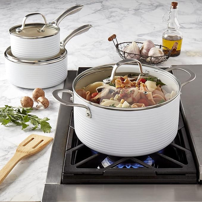 Denmark Tools For Cooks 10-Piece Monaco Nonstick Aluminum Cookware Set Snow White