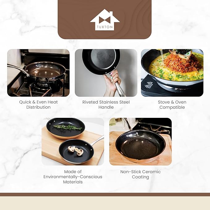 Non Stick Frying Pans - Tuxton Home Concentrix 2-Piece Stainless Steel Pan Set - Stove &amp Oven Compatible 8-inch &amp 11-inch Ceramic Frying Pan with Riveted Handles - Cayenne Red Nonstick Pan Set
