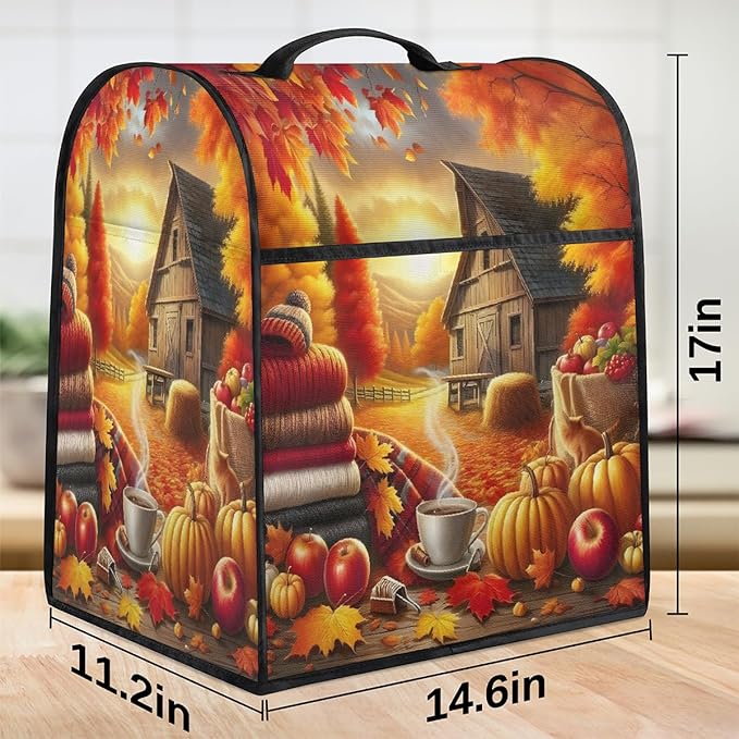 cfpolar Kitchen Aid Mixer Cover Compatible with 6-8 Quarts Fall Pumpkin Farm Coffee Stand Mixer Cover Kitchen Aid Mixers Accessories Appliance Organizer Bag Dust Covers with Zipper Pocket