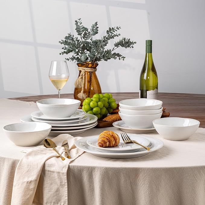 AmorArc Ceramic Dinnerware Sets Handmade Stoneware Reactive Glaze Plates and Bowls Set Scratch Resistant | Dishwasher &amp Microwave Safe Dishes Set Service for 4 (12pc)