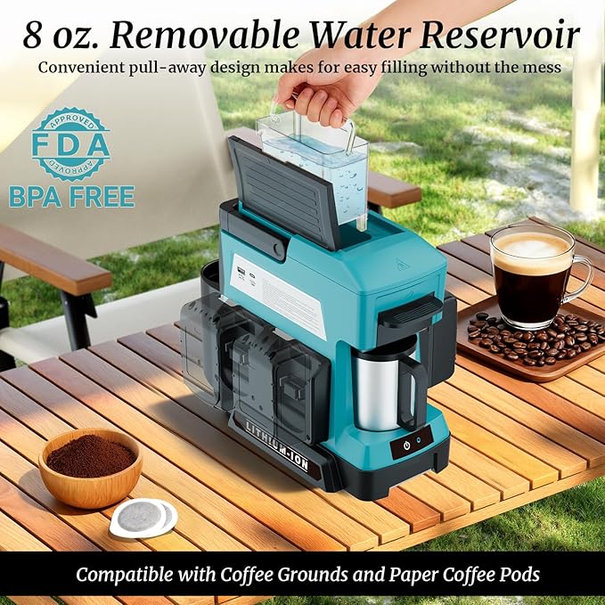 Cordless Coffee Maker for Makita 18V Battery 3 Brewing Options Drip Coffee Maker with Coffee Grinder Portable Single Serve Coffee Makers for Camping Travel and Jobsite. (Tool Only)