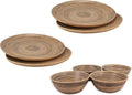 LEXA 8-Piece Handcrafted Bamboo Plate &amp Bowl Set Four 12” Serving Plates and Four 8” Bowls Spun Bamboo Dinnerware for Everyday Meals Entertaining &amp Home Décor (Black)