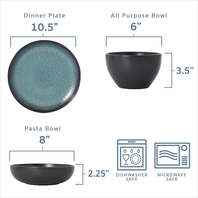 Pfaltzgraff 5267773 Maddox 12-Piece Dinnerware Set teal