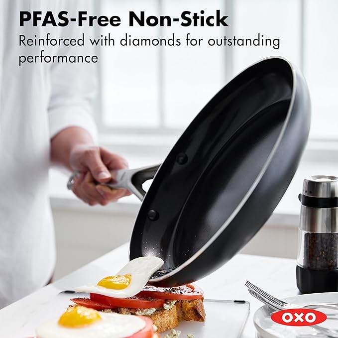 OXO Agility Series 10 Piece Cookware Pots and Pans Set Ceramic Nonstick PFAS-Free Induction SkilletsSaucepansLidsEven HeatingStainless Steel HandlesChip-Free RimsDishwasher &amp Oven SafeBl