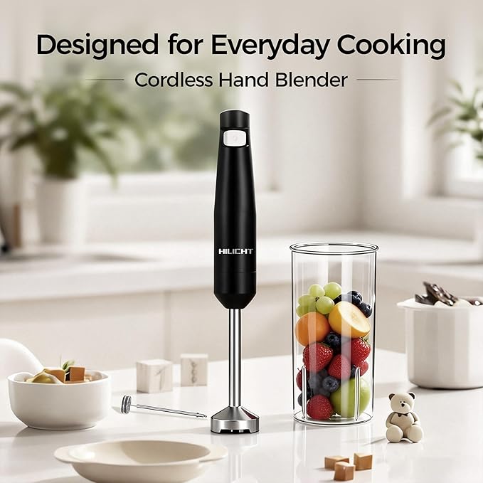 Cordless Hand Blender12V Rechargeable Immersion Blender with 60+ Bowl Battery Life4-Point Stainless Steel BladeVariable Speed &amp Egg Whisk - for SoupsSmoothies Baby Food