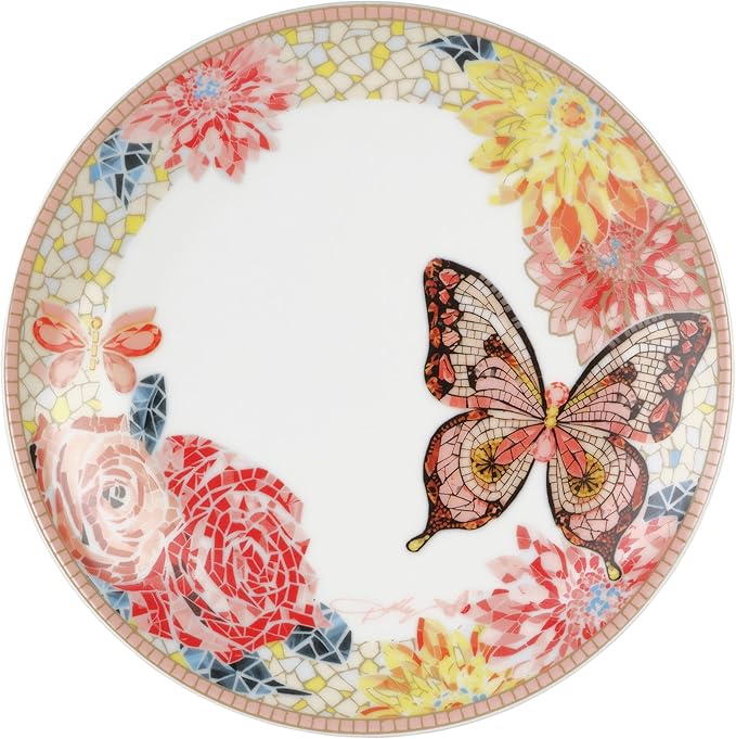 Dolly Parton 12 Piece Jeweled Mosaic Butterfly Dinnerware Set Porcelain Dinner Plates Salad Plates Bowls Service for 4 Microwave Dishwasher Safe