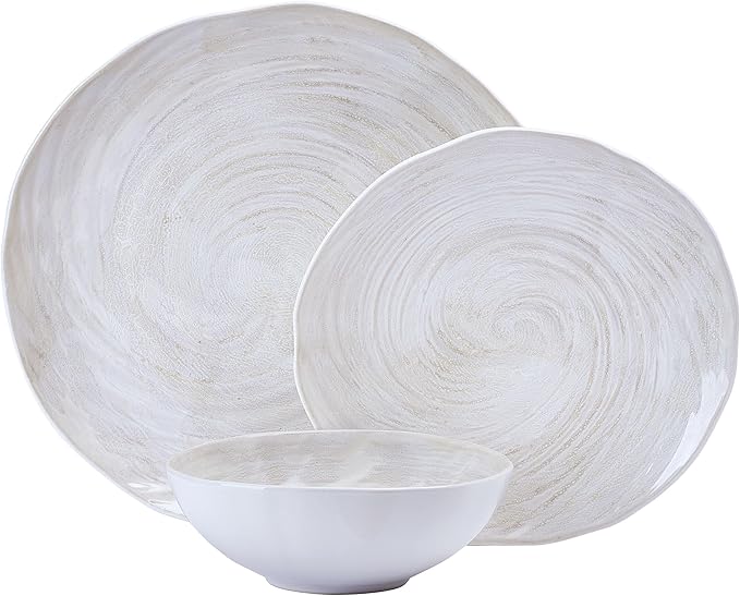 Mikasa Harley 12 Piece Stoneware Hand-Crafted Dinnerware Set Service for 4 Plate and Bowl Modern with Organic Freeform Shape White