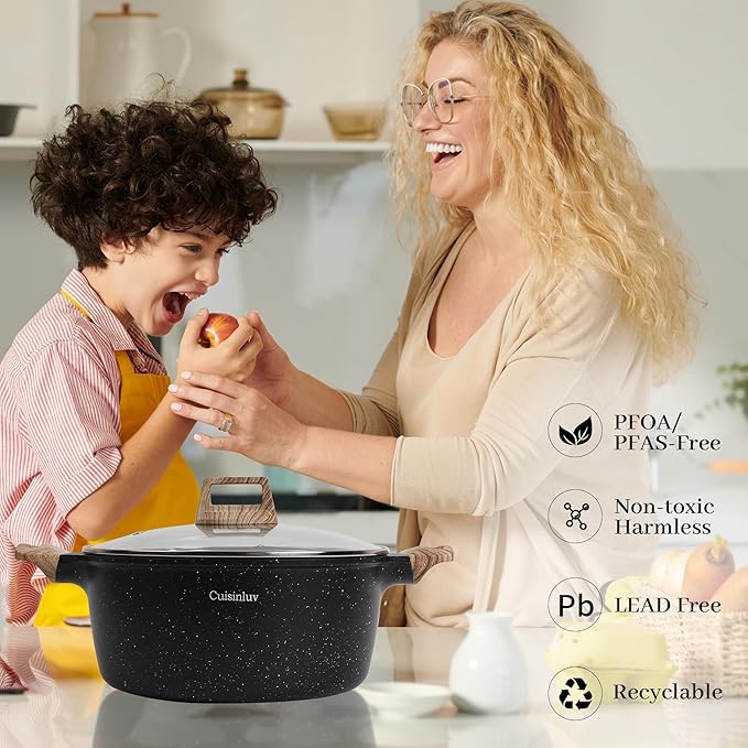23Pcs Pots and Pans Set Non Stick Kitchen Cookware Sets Granite Induction Cookware Non Stick Cooking Set w/Frying Pans Saucepans Griddle EggPan (Black)
