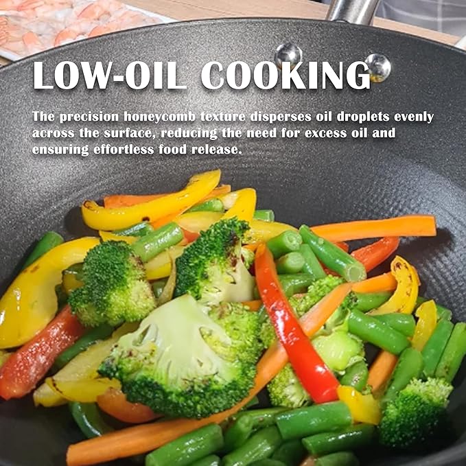Cuisiland 12.5 Honeycomb Cast Iron Wok with Dual Handles – Non-Stick Stir-Fry Pan Stainless Steel Long Handles Oven Safe Classic Cast Iron Heat Retention