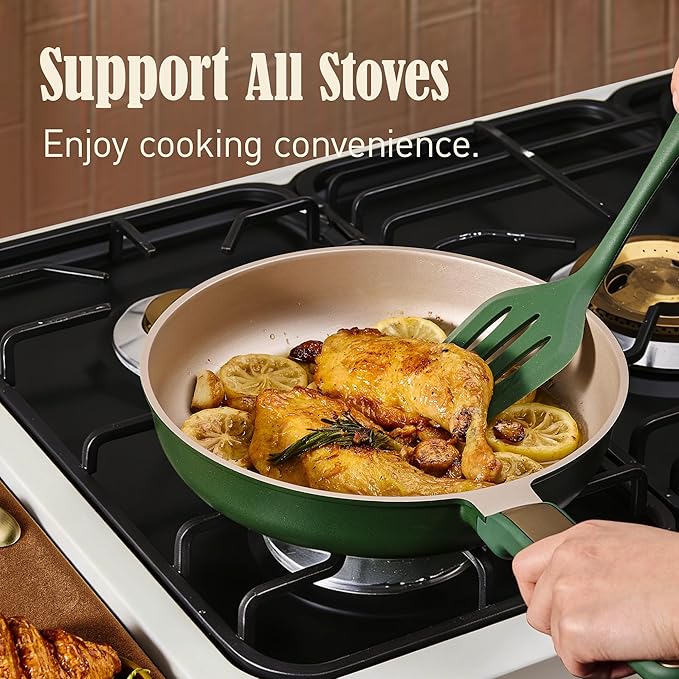 CAROTE Pots and Pans Set Non stick Cookware Set 16pcs NonStick Kitchen Set Induction Cookware Non-Toxic &amp PFOA&ampPFOS-Free Dishwasher Green