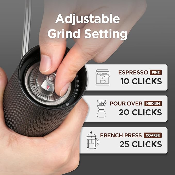 Manual Coffee Grinder - Stainless Steel Conical Burr with Adjustable Setting Double Bearing - Max Capacity 0.88oz Hand Grinder for Home Travel and Camping and Gift