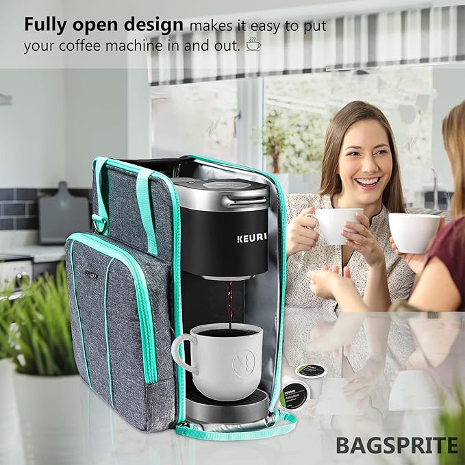 BAGSPRITE Coffee Maker Travel Bag Compatible with Keurig K-Mini or K-Mini Plus Single Serve Coffee Brewer Carrying Case with Multiple Pockets for K-Cup Pods Storage Bag With Shoulder Strap