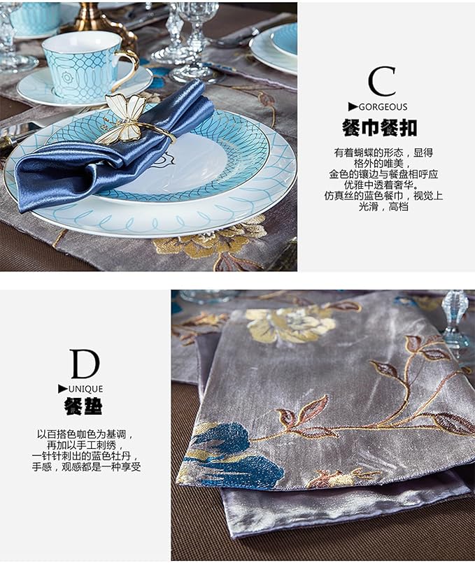 European Style Dinnerware Set Service for 4 Bone China Dinnerware Sets Unbreakable Porcelain Dinner Sets Coffee Cup and Saucer Tableware Set Steak Dinner Plates Dish Set blue
