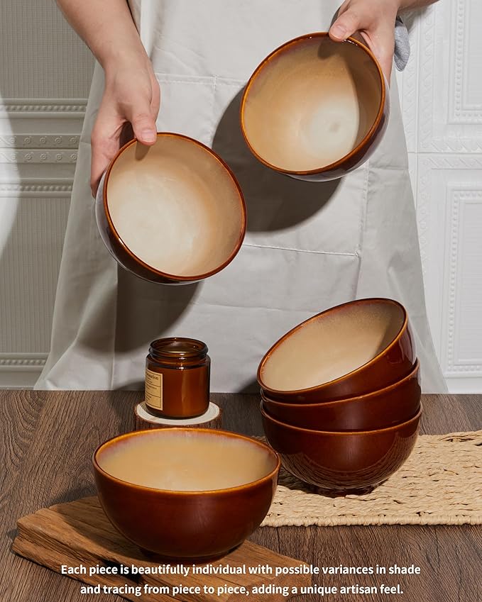 12 Piece Dinnerware Set Includes 6 Piece Cereal Bowl Set Combo Brown Yellow