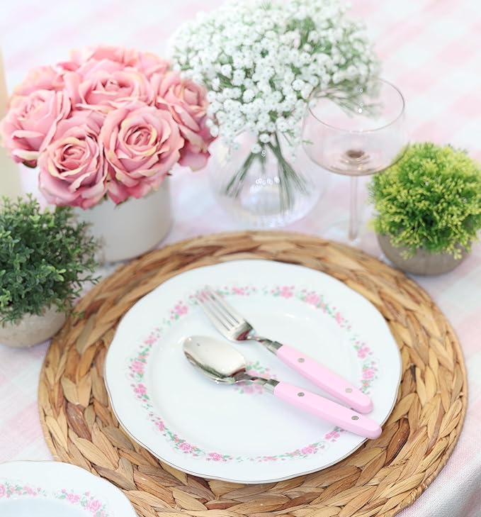 ANNOVA Silverware Set Retro/Rivet Colorful Stainless Steel Tableware Kitchen Flatware Set Utensils Includes Dinner Knives Forks Spoons Salad Forks &amp Dessert Spoons (Light Pink 20 Pieces)