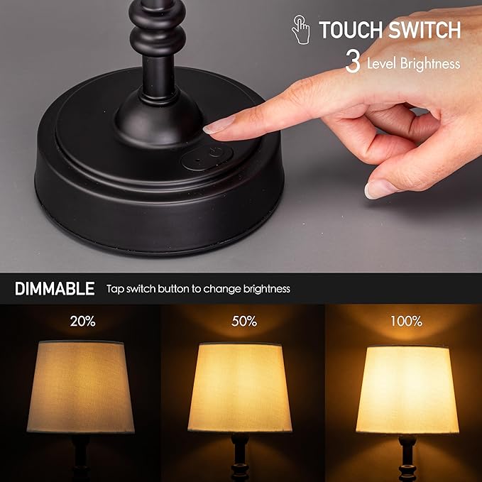 O’Bright Seraph mini – Cordless LED Table Lamp with Dimmer Built-in Rechargeable Battery 3-Level Brightness Patio Table Lamp Bedside Night Lamp Ambient Light for Restaurant Black
