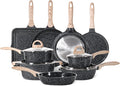 JEETEE 24Pcs Ceramic Cookware Set Gray Pots and Pans Set Non Stick Kitchen Healthy Non Toxic Induction Cookware Sets W/Saucepans Sauté Pan Griddle Crepe Pan &amp Pancake Rake (PFASPFOA Free)