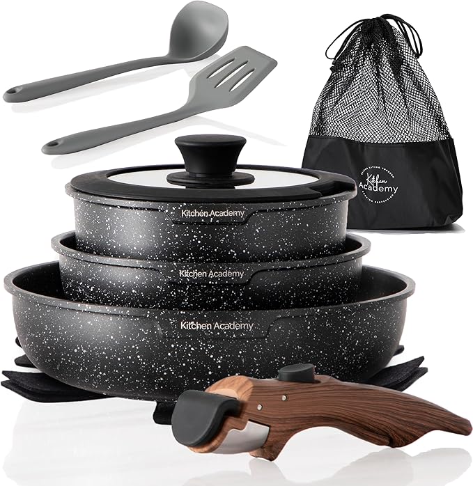 Kitchen Academy Nonstick Cookware Sets with 2 Pcs Handle