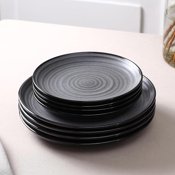 Stone Lain Dua 4-Piece Salad Plate Set Stoneware Black