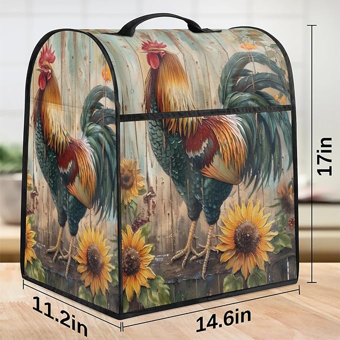 cfpolar Kitchen Aid Mixer Cover Compatible with 6-8 Quarts Flower Roosrer Sunflowers Stand Mixer Cover Kitchen Aid Mixers Accessories Appliance Organizer Bag Dust Covers with Zipper Pocket