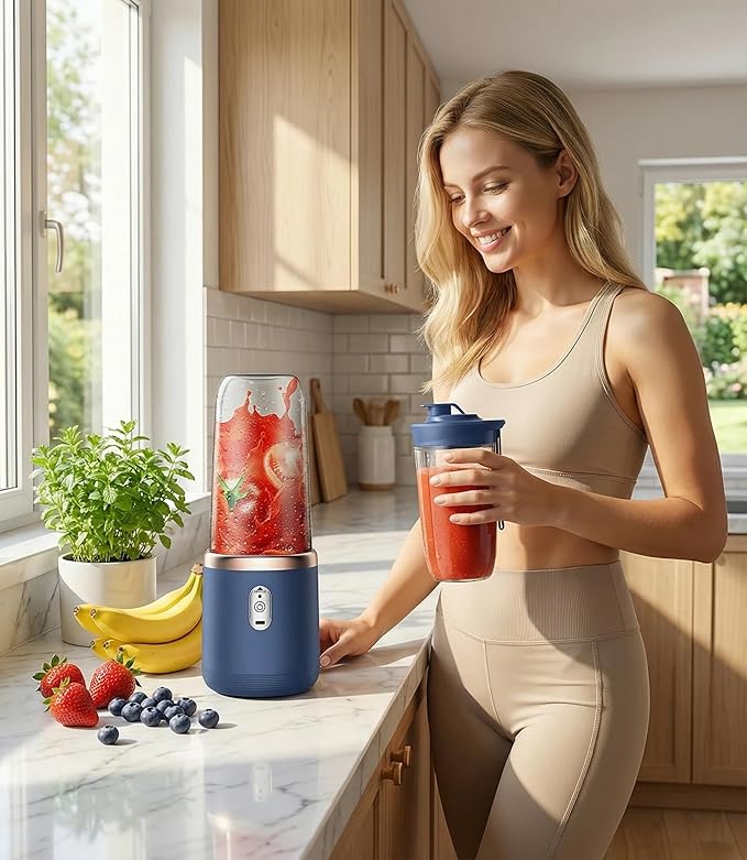 Portable Blender with Rechargeable Battery 400ML Mini Multifunctional Wireless Electric Juice Blender Travel Cup Ideal for Dorm Office Gym Home Use