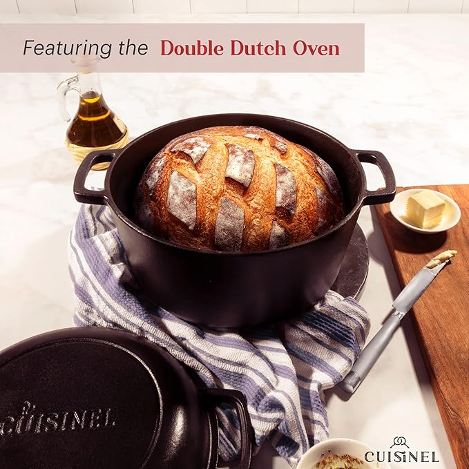 Cuisinel Cast Iron 18-Piece Preseasoned Cookware Set: 10+12 Skillets w/Lids + 5-Qt Dutch Oven + 10.5 Square Grill Pan w/Lid + Pizza Pan + Round Griddle + 15 Organizer +Scraper + Silicone Handle