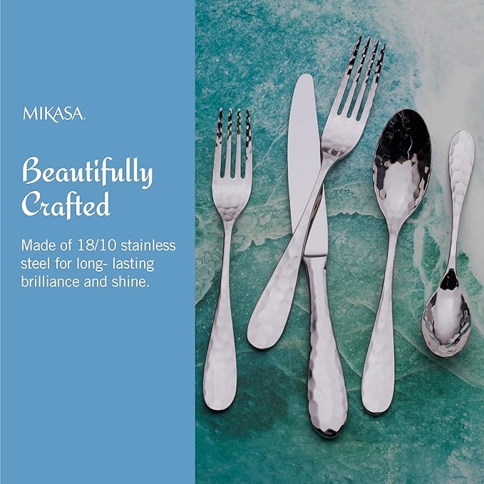 Mikasa Lilah Flatware Service for 8 45 Piece Set 18/10 Stainless Steel Silverware Set with Serving Utensils (Pack of 2)