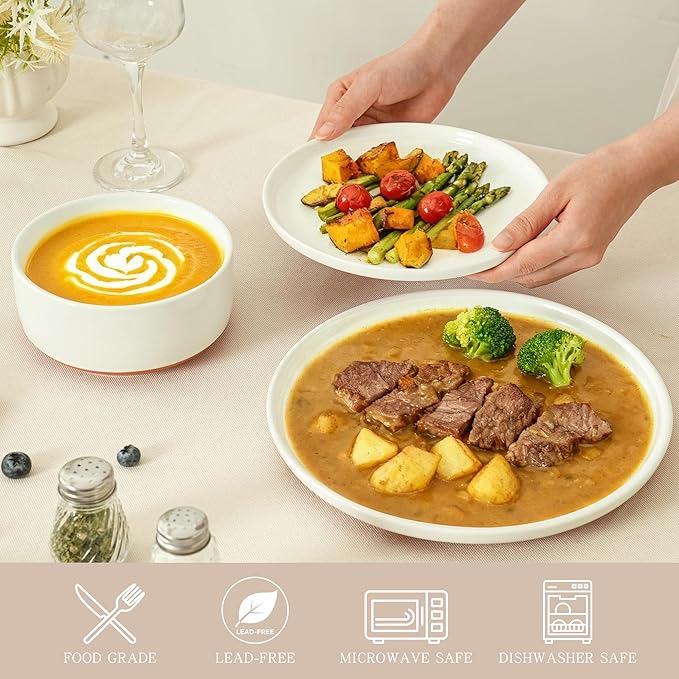 24 Piece Dinnerware Set Dual Glaze Stoneware Plates and Bowls Sets Modern Dinner Plate Salad Plate Cereal Bowl Dish Set for 8 Microwave and Dishwasher Safe Stardust Glaze White