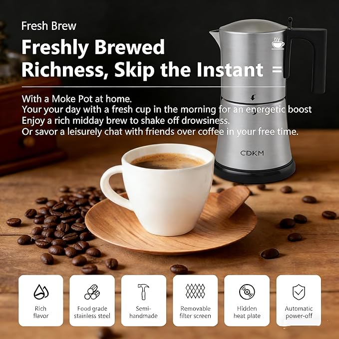 Fully automatic mocha coffee potOne-touch Electric Coffee Maker3-6 Cups Stainless Steel espresso machineAnti-scalding Automatic power-offGift IdeaSafety