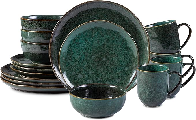 16-Piece Dinnerware Set Service for 4 Plates and Bowls Set Microwave and Dishwasher SafeScratch Resistant Green