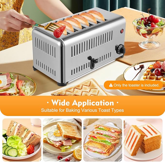 Commercial Toaster 6 slice 1680W Bread Machine Toaster Countertop Bread Maker Machine 1-5 Minutes Timier for Home Restaurant Bakery