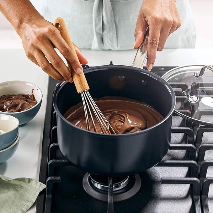 5-Piece Ceramic Nonstick Cookware Set with Frypans Saucepan Nylon Turner and Spoon Hard Anodized Oven Safe to 600°F Dishwasher Safe