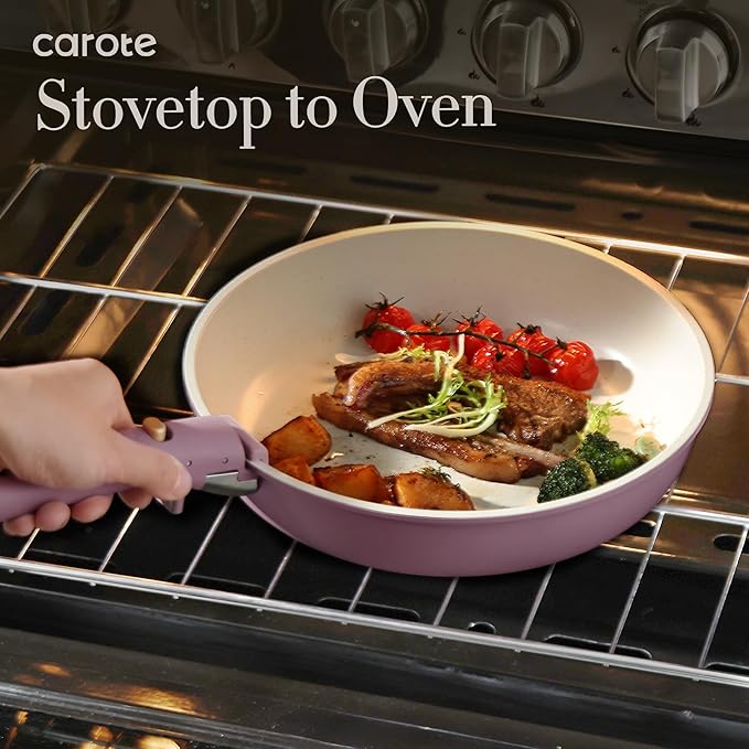 CAROTE 5pcs Pots and Pans Set Nonstick Cookware Set Detachable Handle Induction Kitchen Cookware Sets Non Stick with Removable Handle RV Cookware Set Gold and Purple
