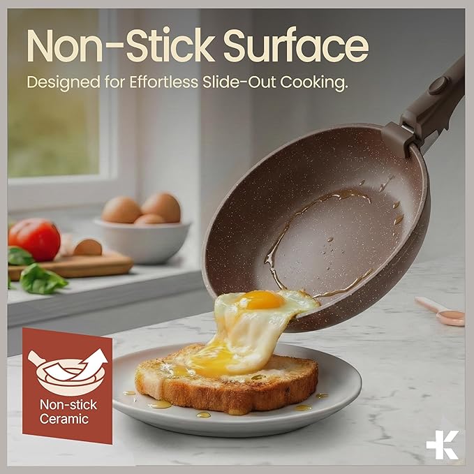 Bakken 17-Piece Ceramic Coated Aluminum Cookware Set Nonstick Pots and Pans with Lids Silicone Cooking Utensils &amp Oven Mitts All Stovetop Safe Up To 500°F PTFE &amp PFAS Free Dishwasher Safe