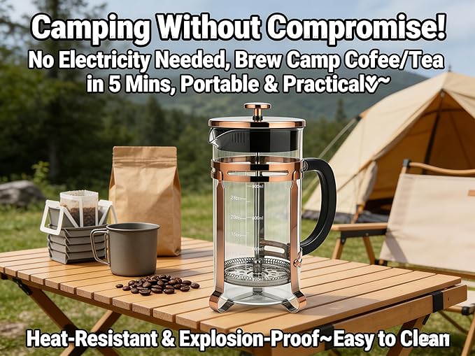 French Press Coffee Maker 34Oz Coffee Press with 304 Stainless Steel 4 Filters Borosilicate Glass Heat Resistant Carafe 100% BPA-Free Teapot &amp Coffee Press Copper Finish