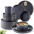 LERATIO Ceramic Dinnerware Sets for 8 High Edge Stoneware Plates and Bowls Set Chip and Crack Resistant | Oven &amp Dishwasher &amp Microwave Safe Dishes Set Service for 8 -Ashen