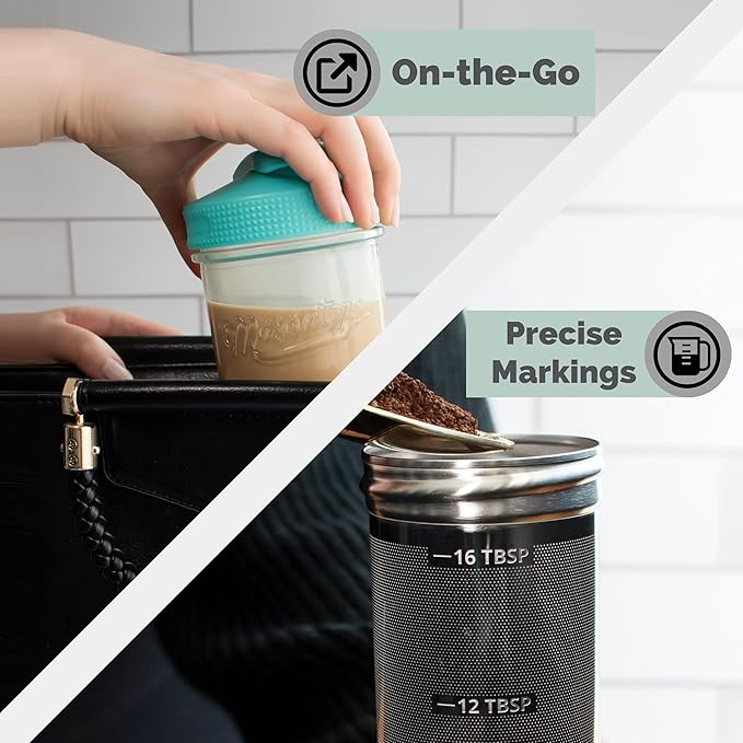 Masontops Cold Brew Makers Kit - Deluxe Iced Coffee Maker with Glass Pitcher &amp Stainless Steel Mesh Filter - Easy Pour Fridge Cold Brewer System