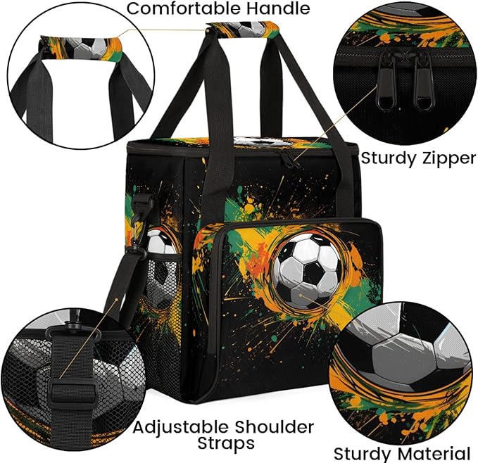Soccer Football Travel Coffee Maker Carrying Bag Large Organizer Storage Tote Bag Insulated Reusable Cooler Grocery Bags