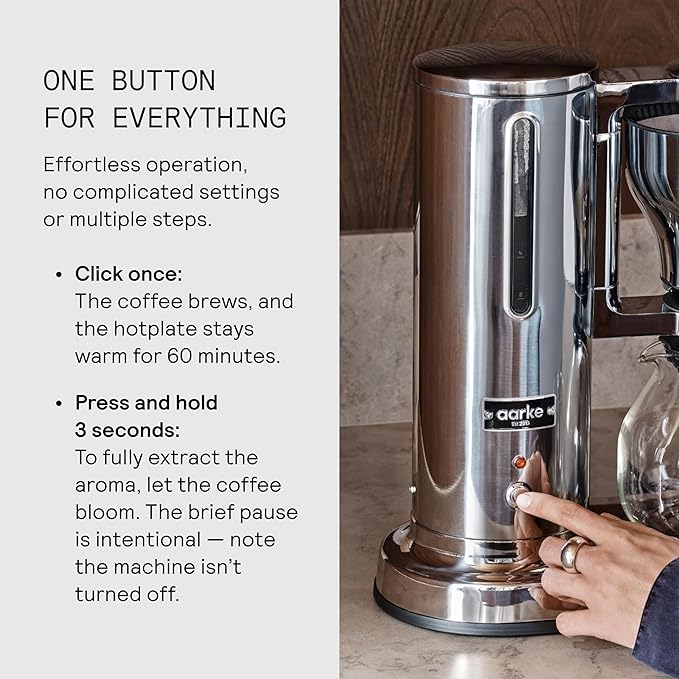 aarke Coffee Maker - Electric Drip Brewer with Automatic Drip-Stop Glass Carafe Brews Full Pot in Under 6 Minutes SCA certified Stainless Steel