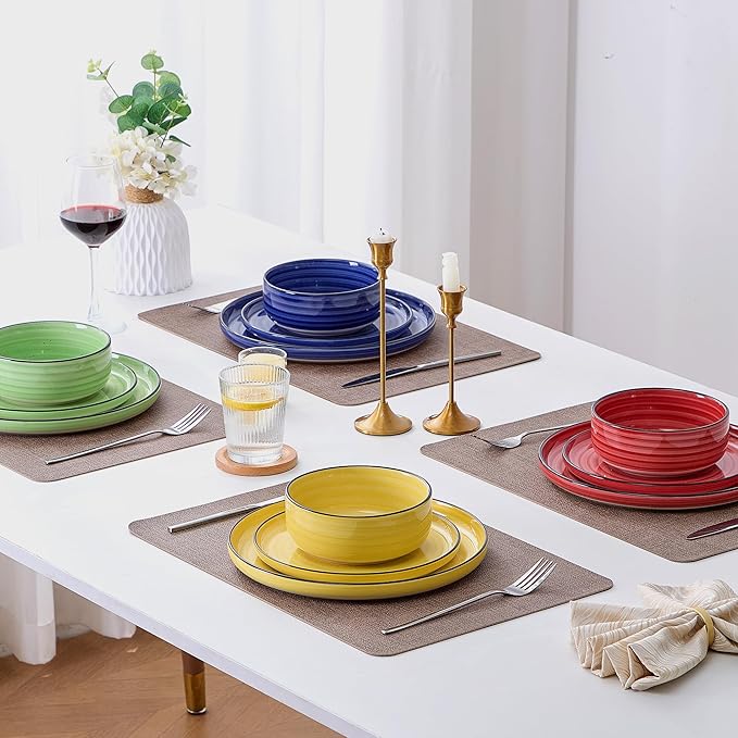 Bonita Dinnerware Sets 18 Pieces Blue Stoneware Dishes Set for 6 Plates Set and Bowls Sets Dishwasher and Microwave Safe (Vibrant 18 large)