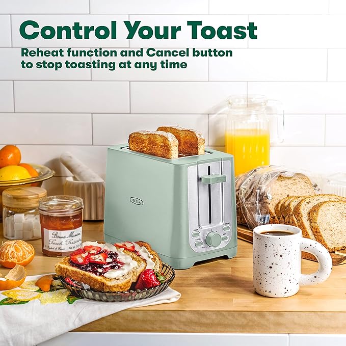 BELLA 2 Slice Toaster with Auto Shut Off - Extra Wide Slots &amp Removable Crumb Tray and Cancel &amp Electric Can Opener and Knife Sharpener Multifunctional Jar and Bottle Opener