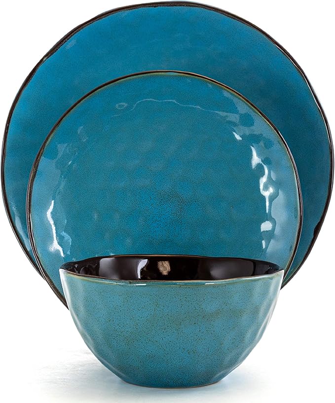 Elama Sea Glass 16 Piece Round Stoneware Dinnerware Set in Turquoise