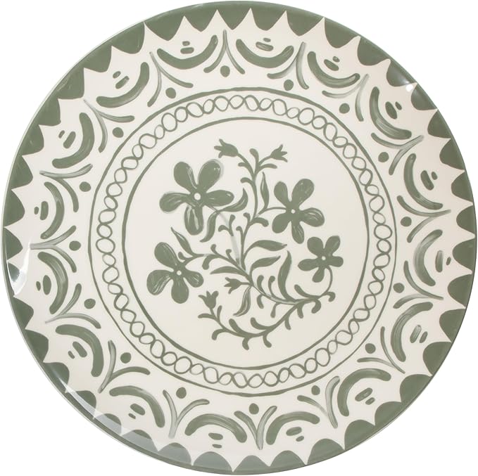 Bloomhouse - 2-Time Oprah’s Favorite Things - Valencia Flor 2 Piece 13” Serving Platter Set Stoneware Platters Mediterranean Floral Decal Design Microwave &amp Dishwasher Safe Fern Green