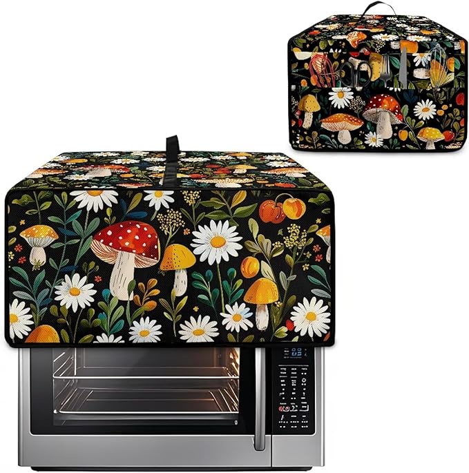 Doojoayie Small Appliance Covers 8 Slice Toaster Cover Universal Fit Kitchen Appliance Dust Protector Compatible with Toaster Oven/Bread Machine/Air Fryer Mushroom Print